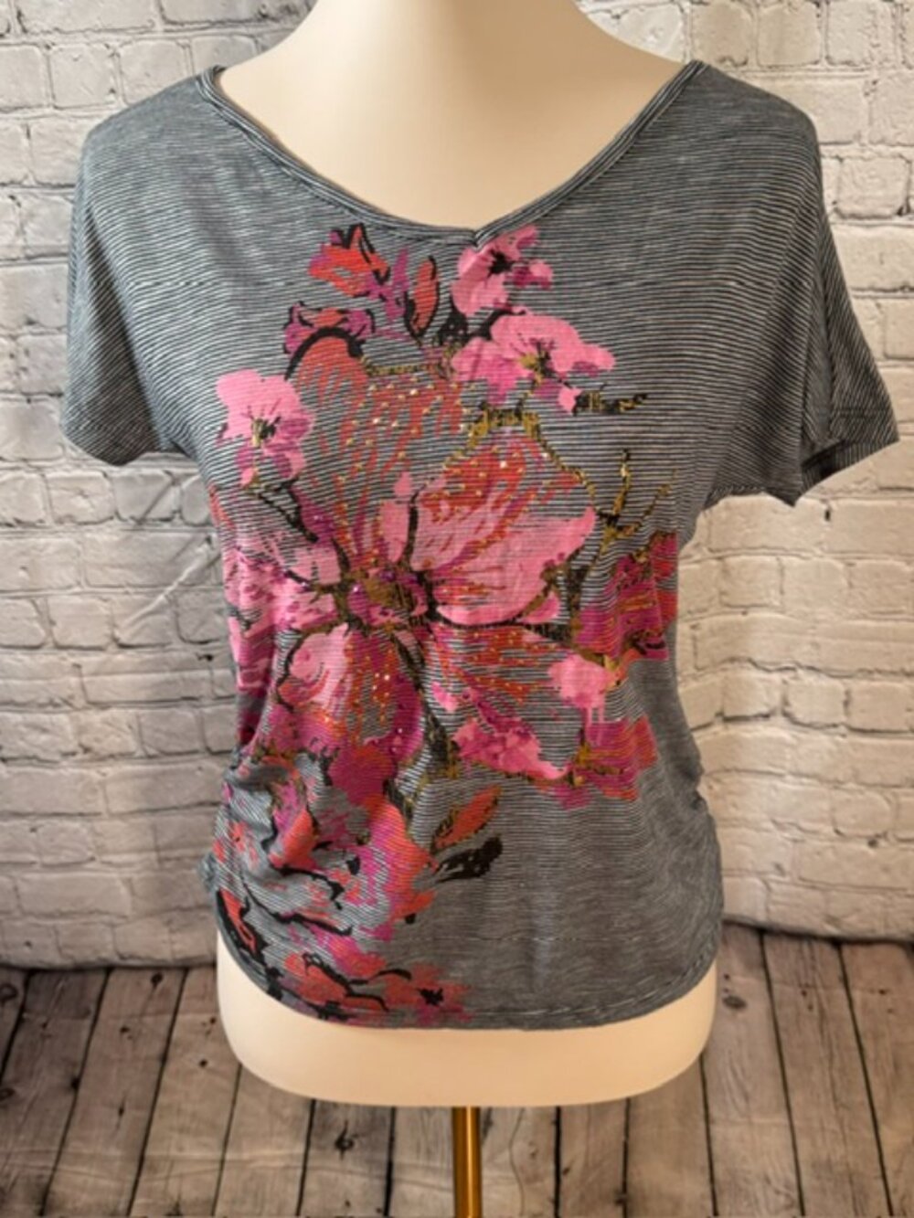 Style & Co Petite Floral Graphic Ruched Side Tee PS
